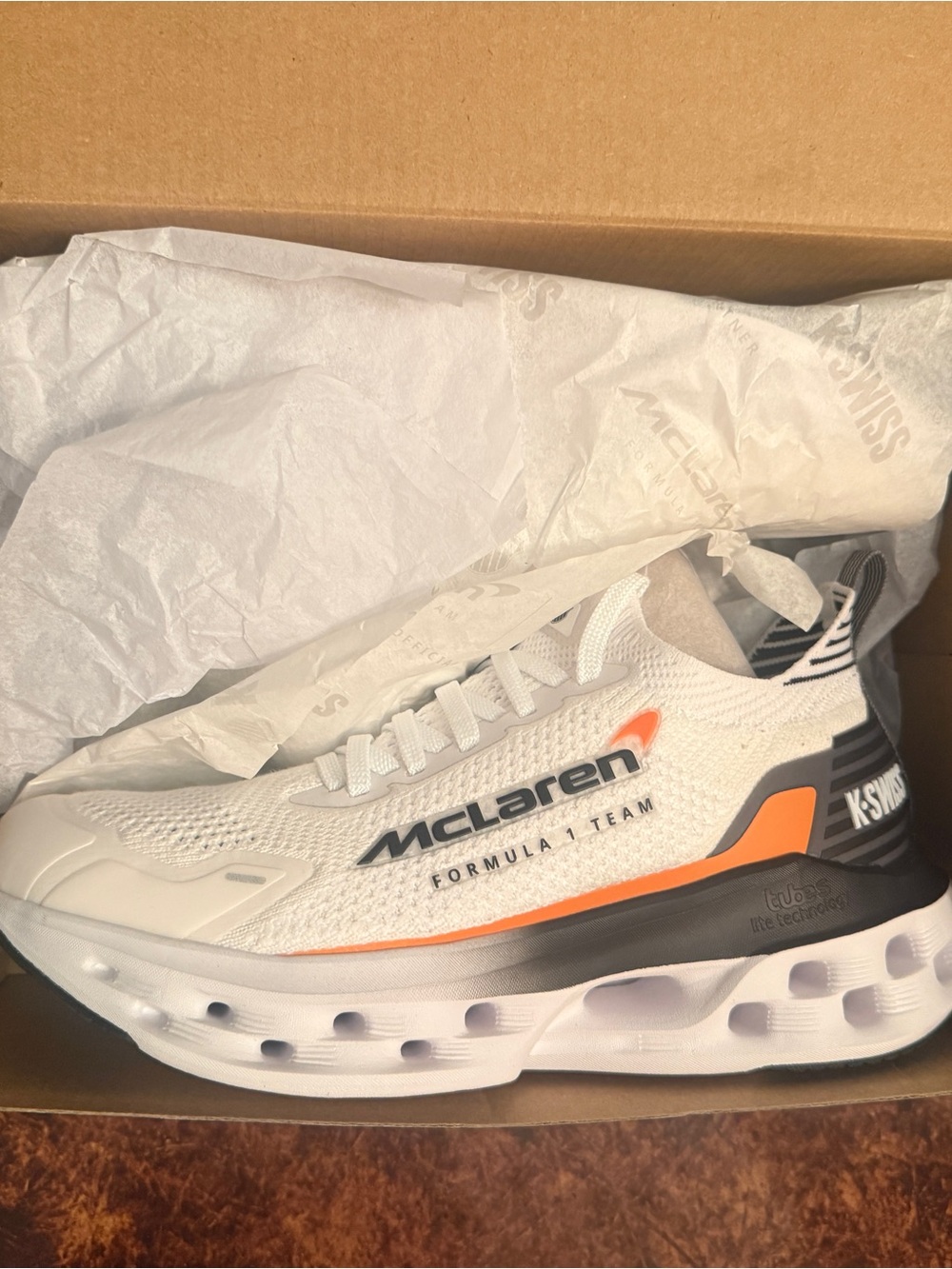 K-Swiss x McLaren Women's White & Orange Athletic Sneaker